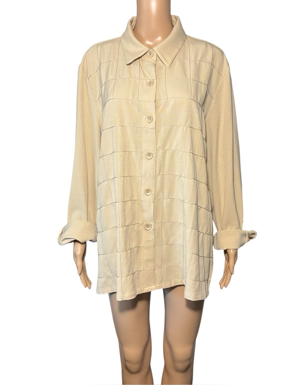 Vintage Brownstone Studio Women's Shirt Size 1X Tan Long Sleeve Embroidered